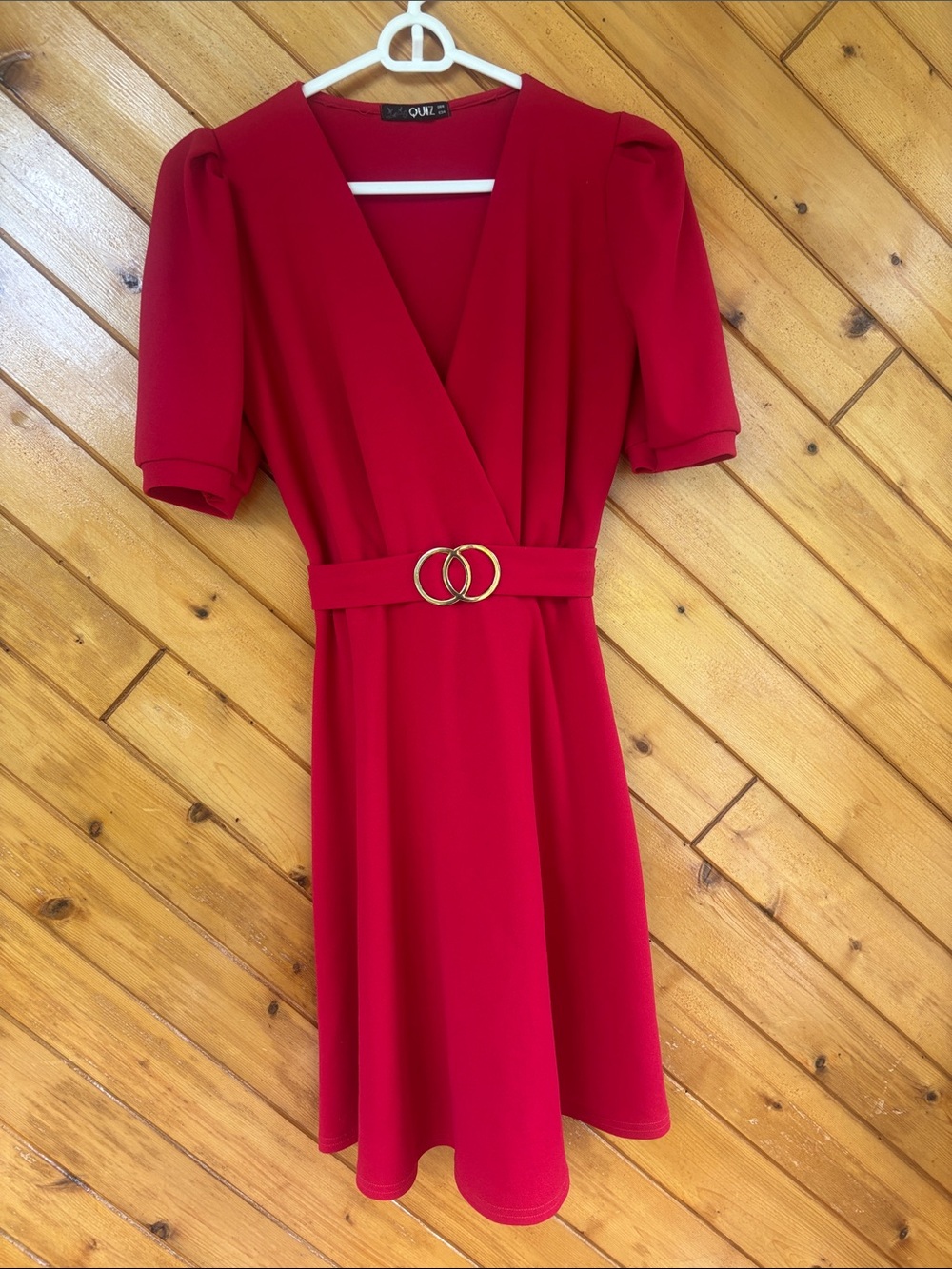 Red V-Neck Belted Fit & Flare Dress